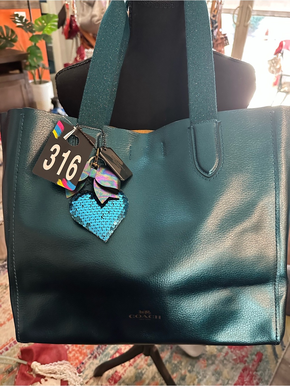 Coach Metallic Teal  Large Derby Leather Tote